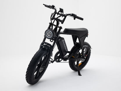 Molenstraat Fatbikes DAPPER electric fatbike in matte black with fat tires, front suspension, and LED headlight.