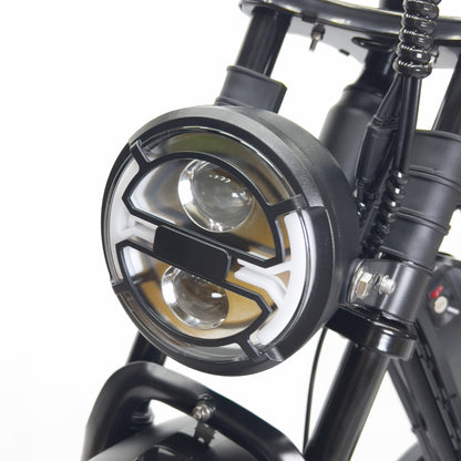 Molenstraat Fatbikes DAPPER electric bike circular LED headlight with protective grille and dual lens design