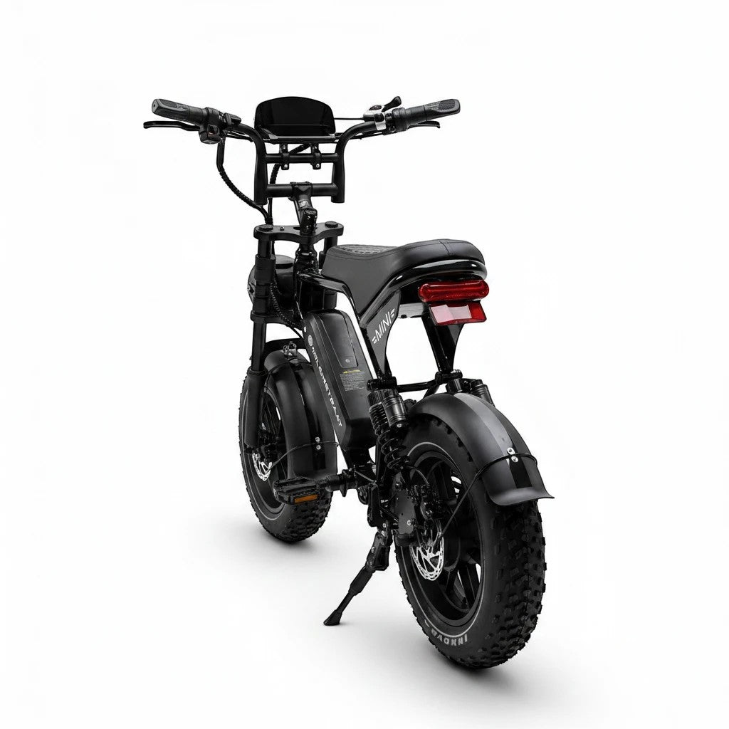 Molenstraat Fatbikes Mini MS black 16-inch electric fatbike with rear suspension and integrated LED tail light