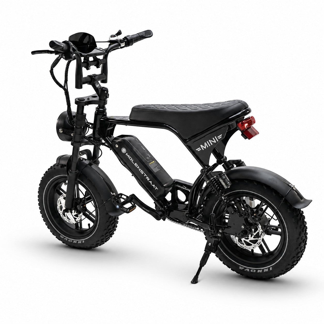 Molenstraat Fatbikes Mini MS black 16-inch electric fatbike with dual suspension and compact frame design.