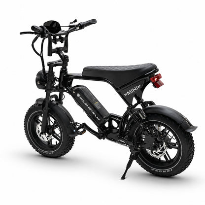 Molenstraat Fatbikes Mini MS black 16-inch electric fatbike with dual suspension and compact frame design.