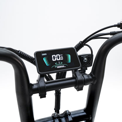 Molenstraat Fatbikes MOOI electric bike digital handlebar display showing speed and battery level on a white background