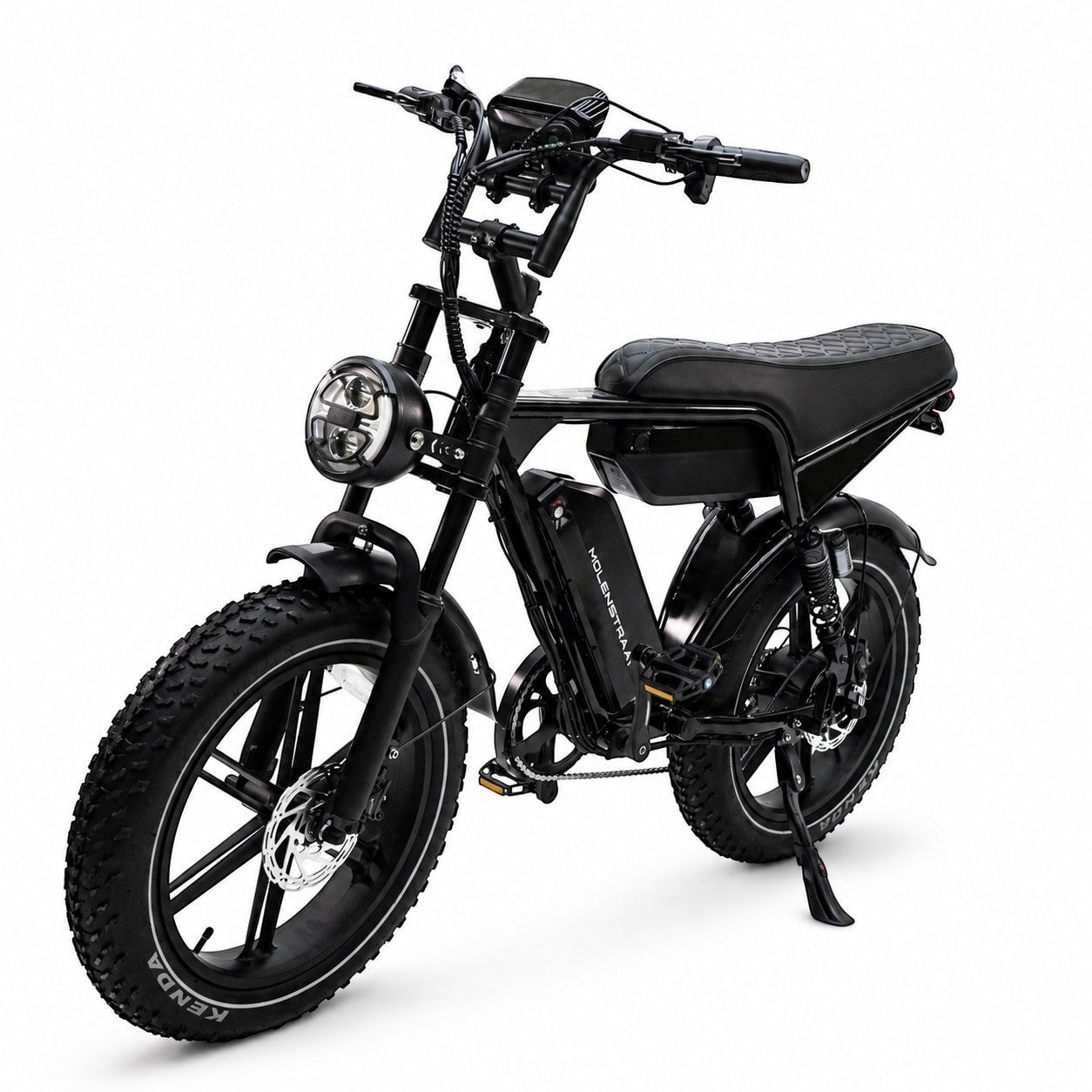 Molenstraat Fatbikes STORM electric fatbike in black with 20-inch tires, front suspension, and sleek steel frame.
