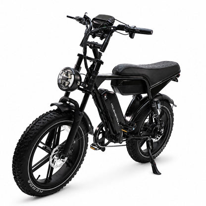 Molenstraat Fatbikes STORM electric fatbike in black with 20-inch tires, front suspension, and sleek steel frame.